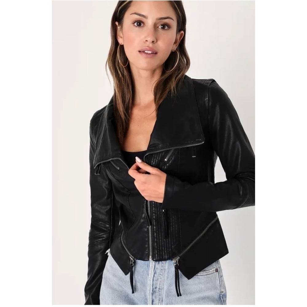 Lulu's Black Faux Leather Asymmetrical Moto Jacket